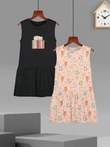 HELLCAT Pack Of 2 Cotton Printed Drop-Waist Dress
