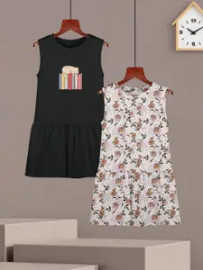 HELLCAT Girls Pack Of 2 Graphic Printed Cotton A-Line Knee Length Dress