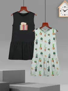 HELLCAT Girls Pack Of 2 Printed Cotton Drop-Waist Dress