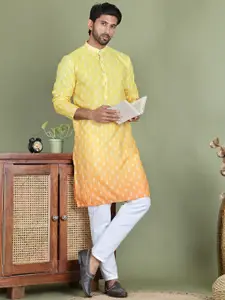 Anouk Yellow Floral Printed Mandarin Collar Sequinned Straight Kurta With Pyjama