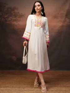 Vishudh Women Embroidered Gathered Midi Dress