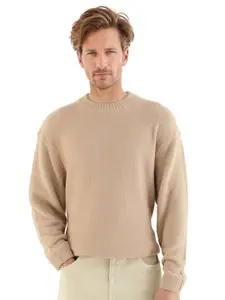 RARE RABBIT Men Zeo-1 Dark Beige Round Neck Pullover