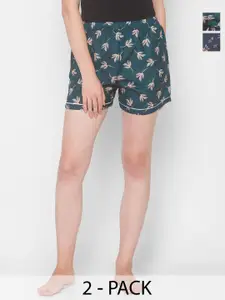 NOIRA Women Pack of 2 Printed Mid-Rise Lounge Shorts