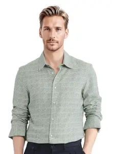 RARE RABBIT Men Comfort Fit Spread Collar Geometric Printed Formal Shirt