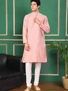 TATTVA Floral Woven Design Mukaish Work Mandarin Collar Straight Kurta