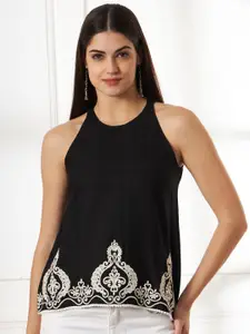Anouk Rustic Embroidered Round Neck A-Line Top