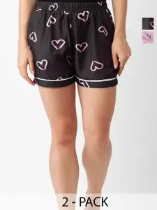 NOIRA Women Pack of 2 Printed Mid-Rise Lounge Shorts