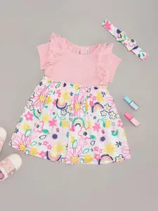 Pantaloons Baby Girls Abstract Printed Ruffles Cotton Fit & Flare Dress