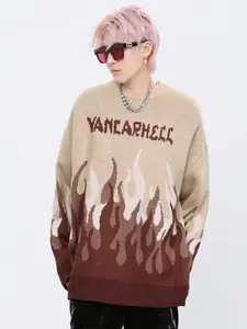 StyleCast Men Typography Self Design Pullover Sweaters