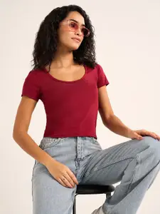 People Women Cotton Round Neck Crop Top