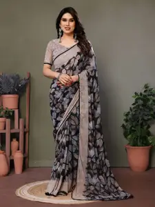 KALINI Floral Printed Pure Georgette Block Print Saree