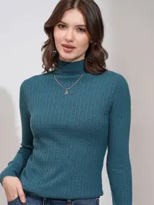ESPYR By Tokyo Talkies Women Self Design Turtle Neck Pullover