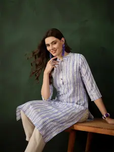 Sangria Purple Abstract Printed Mandarin Collar Straight Kurta