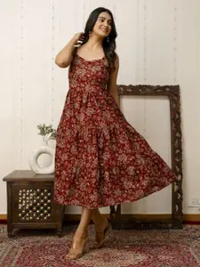 Nayo Women Floral Printed Fit and Flare Cotton Dress