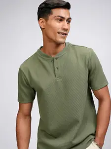 HIGHLANDER Men Henley Collar Knitted Textured Relaxed Fit T-Shirt