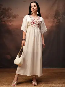 Vishudh Women Embroidered Gathered Maxi Dress