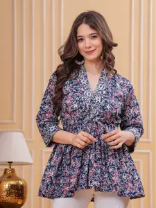 MF ERA Jaipuri Printed V-Neck Pure Cotton Kurti