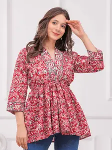 MF ERA Women Floral Printed Kalamkari Pure Cotton A-Line Kurti