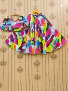 JOVK DESIGN Girls Printed Puffed Sleeves Ready to Wear Lehenga & Blouse With Dupatta