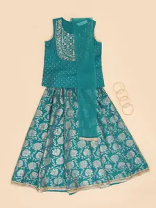 AKKRITI BY PANTALOONS Girls Embroidered Ready to Wear Lehenga & Blouse With Dupatta