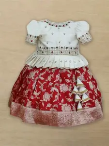 UFB Girls Embroidered Thread Work Ready to Wear Lehenga & Blouse