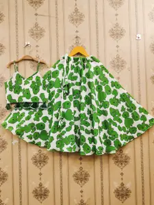 JOVK DESIGN Girls Printed V-Neck Sleeveless Ready to Wear Lehenga & Blouse