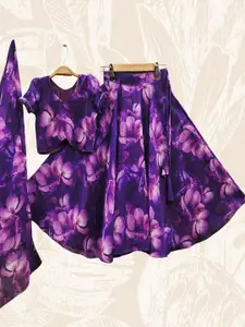 BAESD Girls Floral Printed Puffed Sleeves Ready to Wear Lehenga & Blouse With Dupatta