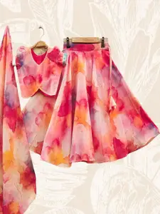 BAESD Girls Printed Tie and Dye Ready to Wear Lehenga & Blouse With Dupatta