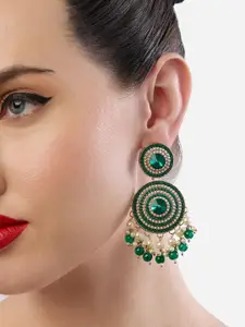 Zaveri Pearls Gold-Plated Artificial Stones Studded Pearls Beaded Circular Drop Earrings