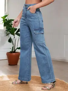 Miss Chase Women Wide Leg High-Rise Light Fade Stretchable Jeans