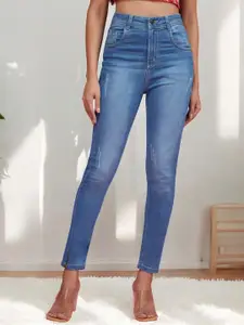 Miss Chase Women Skinny Fit High-Rise Mildly Distressed Light Fade Stretchable Jeans