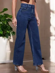 Miss Chase Women Wide Leg High-Rise Heavy Fade Stretchable Jeans