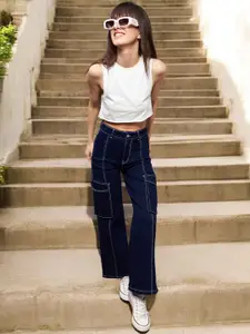 Miss Chase Women Whiskers and Chevrons Wide Leg High-Rise Denim Jeans