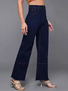 Miss Chase Women Wide Leg High-Rise Heavy Fade Stretchable Jeans