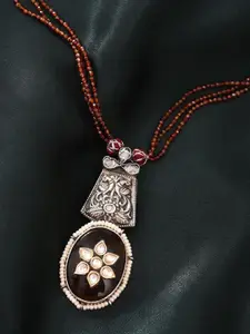 JAYPORE Silver Plated Garnet Studded Necklace