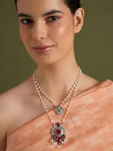 JAYPORE Silver-Plated Kundan Studded Necklace