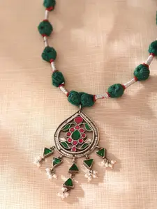 JAYPORE Silver-Plated Faux Ruby Necklace