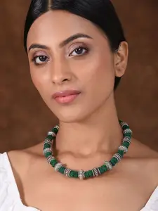 JAYPORE Silver-Plated Crystals Studded Necklace