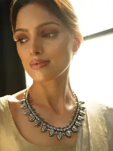 JAYPORE Silver-Plated Stone Studded Necklace