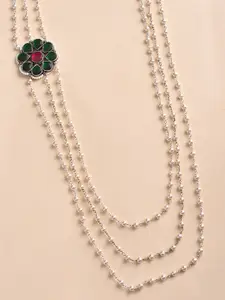JAYPORE Silver-Plated Kundan Studded & Beaded Necklace