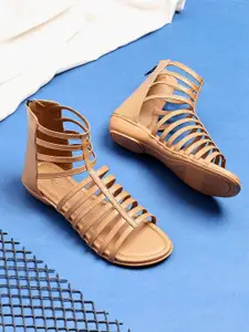 TRASE Beige Strappy Gladiators Flats
