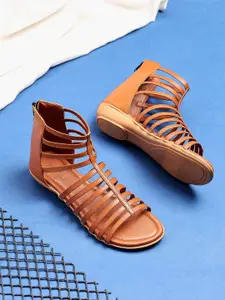 TRASE Tan Strappy Gladiators Flats