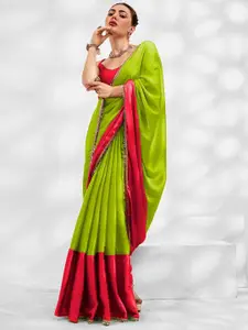 DIKONA DESIGNER Embellished Mirror Work Satin Half and Half Saree