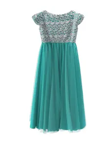 BAESD Girls Floral Embroidered Fit & Flare Boat Neck Cap Sleeves Maxi Dress