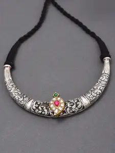 JAYPORE Silver Gold-Plated Faux Ruby Necklace