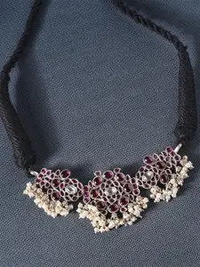JAYPORE Silver-Plated Faux Ruby Studded Necklace