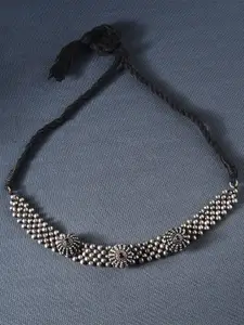JAYPORE Silver Artificial Stones and Beads Silver-Plated Necklace