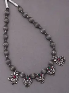 JAYPORE Silver-Plated Faux Ruby Oxidised Necklace