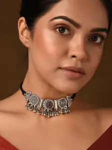 JAYPORE Silver-Plated Faux Ruby Necklace