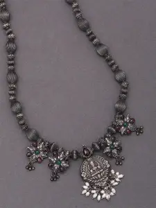 JAYPORE Silver-Plated Faux Ruby Stone Studded & Beaded Necklace